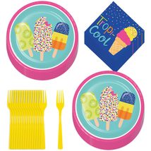 Sweet Summer Cold Treats Ice Cream &amp; Popsicle Paper Dinner Plates, Lunch Napkins - £13.44 GBP+