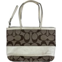 Coach Signature Striped Patent Tote Bag Leather Canvas Brown White 12429 H1 - £11.21 GBP