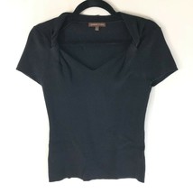 Adrienne Vittadini Womens Top Ribbed Knit V Neck Twist Short Sleeve Black Size M - £7.65 GBP