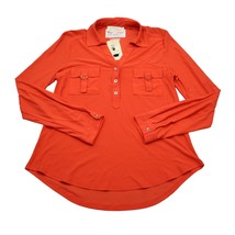 Sweet Wanderer Shirt Womens S Orange Long Sleeve Collared Button Pocket Stretch - £20.17 GBP