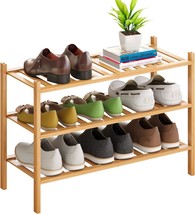 Filwh Bamboo Shoe Rack 3 Tier Stackable Freestanding Shoe Shelf Storage - £28.46 GBP