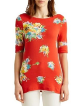 New Lauren Ralph Lauren Red Floral Cotton Top Blouse Size Xl - £42.91 GBP