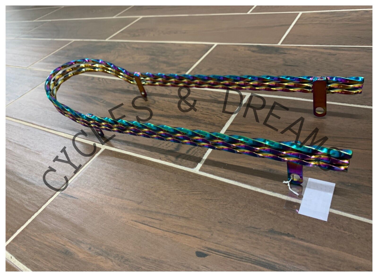 8 LONG LOWRIDER BICYCLE TRIPLE SQUARE TWISTED SISSY BAR IN (OIL SLICK