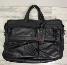 Tumi Black Leather Travel Expandable Organizer Brief Laptop Bag No Strap - £29.77 GBP