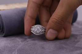 3 CT Cushion Cut Moissanite Diamond Ring, Set Halo Bridal Set, Anniversary Gift - £185.58 GBP