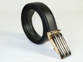 Mens VALENTINI Leather Belt Automatic Adjustable Removable Buckle RT016 Black image 4