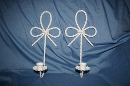 Home Interiors &amp; Gifts White Twisted Rope Sconce Pair Homco - $12.00