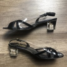 VTG California Magdesians Shoes Clear Vinyl Black Lucite Heel Slingback ... - $24.00