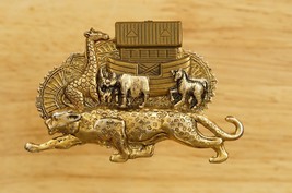 Vintage Costume Jewelry Christian Brooch Pin Stamped Brass Noah&#39;s Ark Ch... - £19.56 GBP