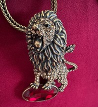 Lion Brooch and Pendant with Chain Off Park Collection Swarovski Crystals - £98.61 GBP