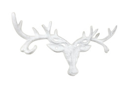 [Pack Of 2] Whitewashed Cast Iron Deer Head Antlers Decorative Metal Wall Hoo... - £32.62 GBP