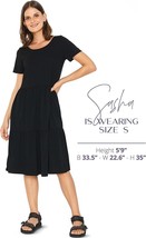 Women&#39;s T-Shirt Swing Dress Modest Jersey House Dress with Pockets Size S Black - £15.81 GBP