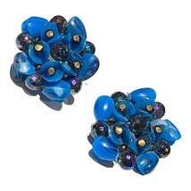 Vintage 60&#39;s West Germany Blue Lucite Flower Clip on Earrings - £15.99 GBP