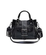 Double Leather Bucket Handbag - Black - £53.49 GBP