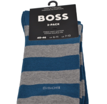 Hugo Boss 2 pack Men&#39;s Teal Blue Gray Stiped Finest Cotton Socks  One Si... - $31.11