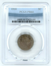 1910 Liberty Head Nickel 5C Graded by PCGS as PR64 Proof Nickel! - $9,253.54 MXN