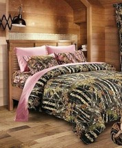 7 Pc Full Size Black Camo Comforter And Pink Sheets Pillowcases Camouflage - £63.24 GBP