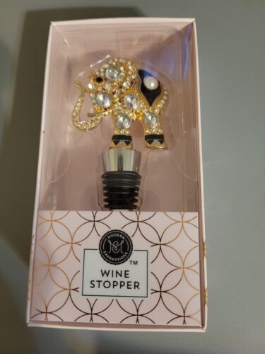 New In Box Modern Expressions Black & Gold Rinestone Elephant Wine Stopper - $15.75