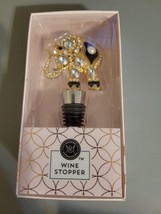 New In Box Modern Expressions Black &amp; Gold Rinestone Elephant Wine Stopper - $15.75