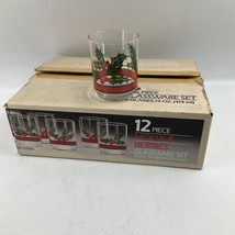 Libbey Christmas Holiday Holly Berry Rocks Glass Tumbler MCM Set of 12 I... - $49.49