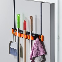 Broom Holder Wall Mount, Drilling Free Mop And Broom Holder With 2 Over Door Hoo - £29.87 GBP