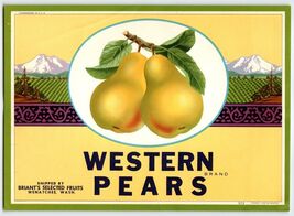 Western Pears Vintage Fruit Crate Label Wenatchee Washington 1940s Vintage - $8.09