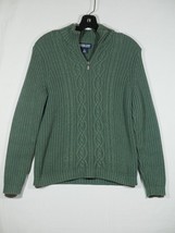 Vtg Lands End Womens Green Pullover Sweater 1/4 zip Cable Knit Cotton Pe... - £19.65 GBP