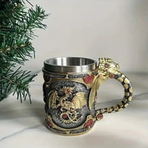 1pc Vintage Stainless Steel Medieval Steampunk Dragon Coffee Mug, - £19.97 GBP