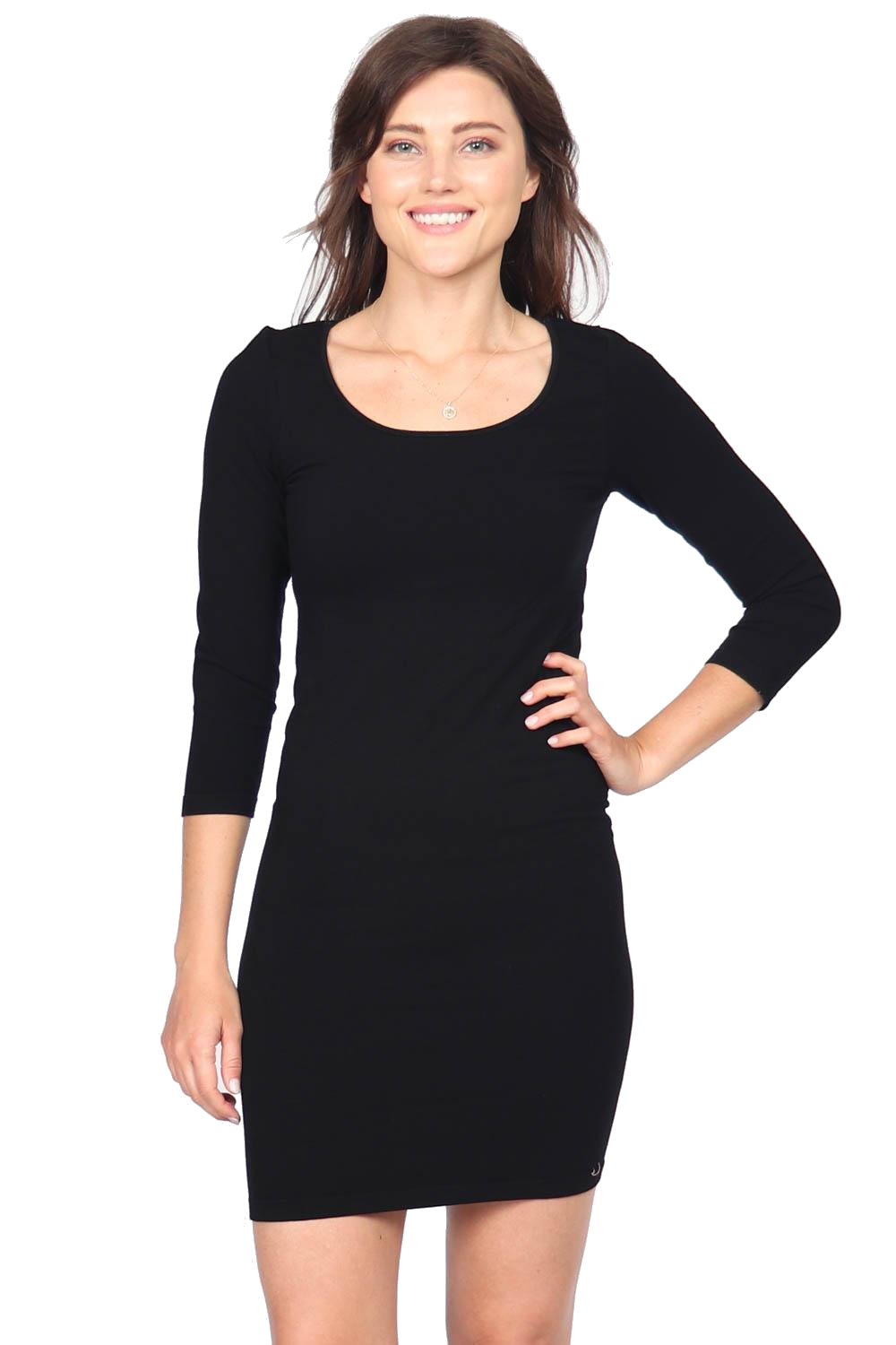 M.Rena Women's Scoop Neck 3/4 Sleeve Stretchy Fitted Bodycon Dress. One Size