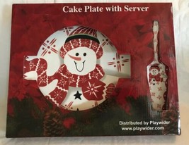 Ceramic Cake Plate with Server 12” Round Tray Snowman Holiday Christmas NIB - £19.74 GBP