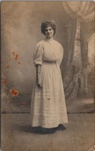 RPPC Edwardian Women Pretty Dress Studio Photo Postcard A30 - £3.95 GBP