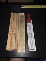 VINTAGE CHANEY TRU-TEMP  WOODEN METAL STILL WORKS THERMOMETER U.S.A w/ BOX - $19.95