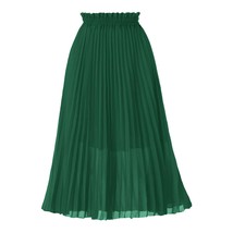 Women&#39;S Pleated A-Line High Waist Swing Flare Midi Skirt Deep Green Xx-L... - $57.99