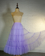Light-purple Tiered Tulle Maxi Skirt Outfit Women Plus Size Sparkle Tulle Skirt