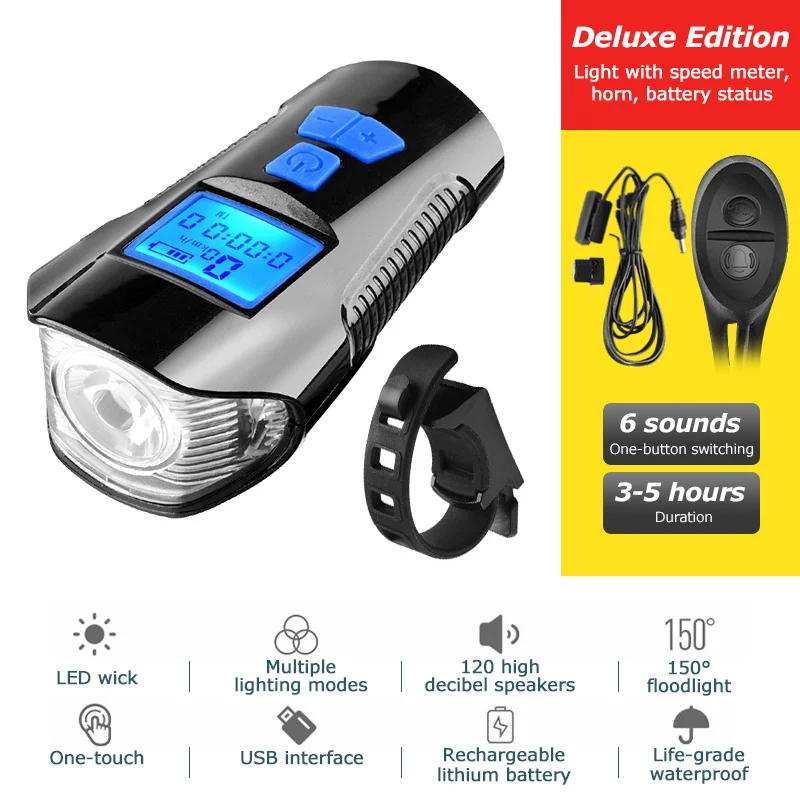 Waterproof Bicycle Bell With Light USB Charging Bike Front Light Flashlight Hand - $44.55