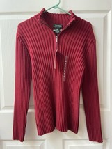 NWT Lauren Ralph Lauren Long Sleeved Quarter Zip Ribbed Sweater Womens Med Red - £39.38 GBP