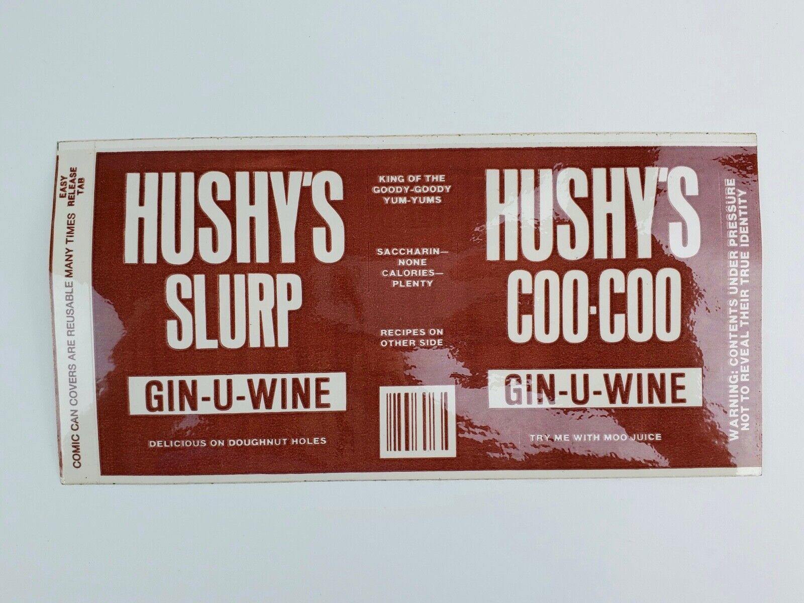 Vintage Comic Can Spoof Label Hushy's Slurp Coo-Coo / Hershey's Syrup vinyl wrap - £9.34 GBP