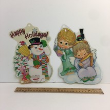 Vtg Impact Plastics Color Clings Happy Holidays Snowman Angels Christmas Winter - £9.64 GBP