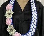 Graduation Money Lei Flower Pink Rose Royal Blue &amp; White Four Braided Ri... - $64.35