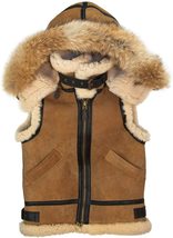 Men&#39;s Brown Shearling B3 Raf Flight Leather Sleeveless Jacket With Faux Fur - £159.56 GBP