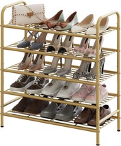 Metal Shoe Rack 5 Tiers Gold Iron Mesh Freestanding Shoe Organizer, Closet - £36.74 GBP