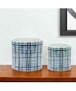 Set of Two White And Blue Ceramic Lattice 2 Ounce Round Pot Planters - $2,953.22 MXN
