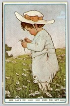 Cute Child In Field of Daisies She Lufs Me She Lufs Me Not Postcard R24 - $6.95