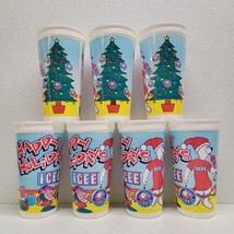 Vintage ICEE Happy Holidays Christmas Elf Bear Party Plastic Cups Lot Of 7 - £30.50 GBP