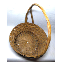 Round Straw Rattan &quot;farmhouse&quot; Basket w/ Hoop Handle - 11&quot;x11&quot;x14&quot; Phili... - £9.50 GBP