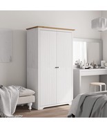 Large White Solid Pine Wood 2 Door Double Wardrobe With Hanging Clothes ... - £266.32 GBP