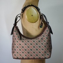 Dooney &amp; Bourke Shoulder Vintage Bag Leather Canvas Taupe Brown Signatur... - £98.64 GBP