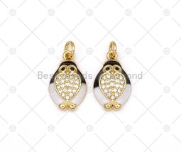 CZ Micropave Enamel Cute Owl Shape Pendant, 18K Gold Filled CZ Owl Charm, - £2.89 GBP