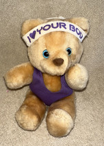 Vintage 1988 Applause Plush 6” Workout Teddy Bear I ❤️ Your Bod Purple B... - £10.03 GBP