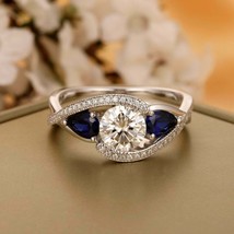 3Ct Round Simulated Sapphire Engagement Ring Gold Plated 925 Silver  - £93.95 GBP